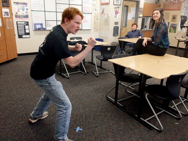 North Kitsap High School senior Conrad Schauer rehearses the piece he will perform at a national speech tournament in May in Nebraska. It’s the first time the team has had students compete in a speech-only national tournament. (Rachel Anne Seymour / Kitsap Sun)